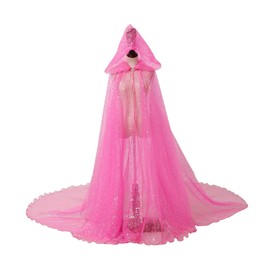 Harilla Women Wedding Tulle Cape with Hood, Elf Cape, Bridal Dress, Robe with Long Train, Stage Costume, Pink
