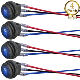 DONJON Rocker Switch, 12 V 20 A / 24 V 10 A Waterproof LED Rocker Switch (with 16AWG Wire) SPST On/Off for Car RV Truck Jeep Off Road Boat Marine (4 Pieces) (Blue)