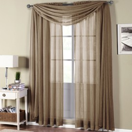 Solid Abri Rod Pocket, 50-Inch Wide x 63-Inch Long Crushed Sheer Curtain Panel, Mocha