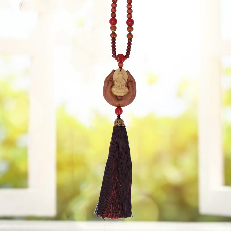 Buddha Car Pendant Peach Wood Exquisite Carving Mind Purification Wealth
