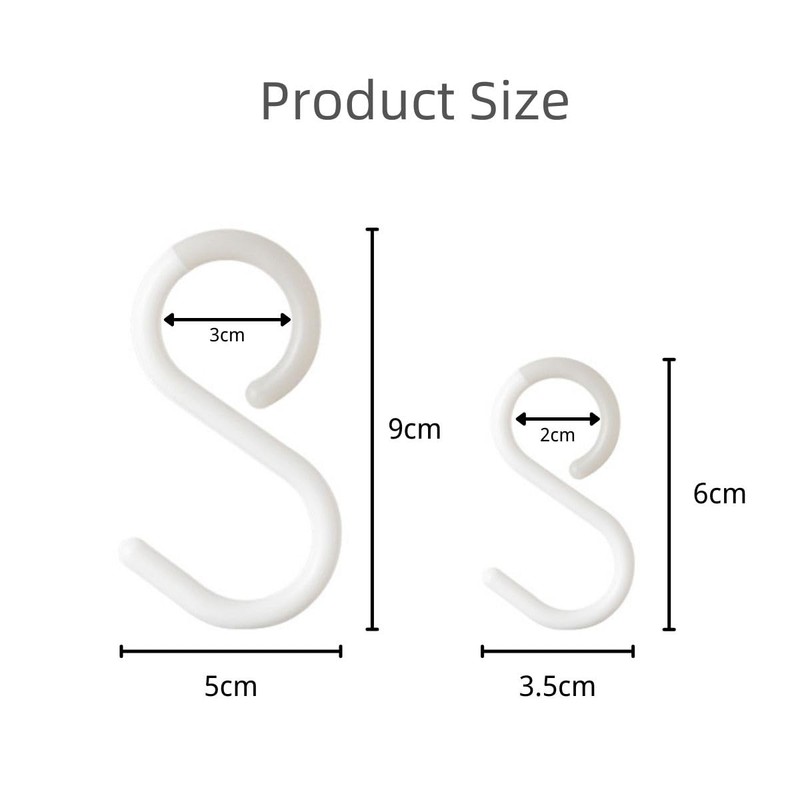 Mt.Jun 6-Pack Secure & Quiet Plastic S Hooks, Flexible Neck