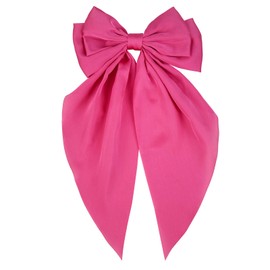 JGQUR Hair Bows Hair Clips for Women Girls - Big Long Tail Satin Bows, Cute Ribbon Hair Accessories for Birthday Gift, Weddings, Parties, Hot Pink Bow 1 Pack