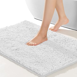 SONORO KATE Bathroom Rug,Non-Slip Bath Mat,Soft Cozy Shaggy Thick Bath Rugs for Bathroom,Plush Rugs for Bathtubs,Water Absorbent Rain Showers and Under The Sink (White, 32"×20")