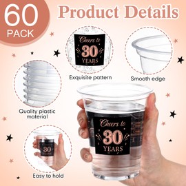 Amyhill 60 Pack 30th Birthday Plastic Cup Bulk 12 oz Rose Gold Disposable Clear Party Cups Happy Birthday Party Cups for Men Women Birthday Decorations Party Favors Anniversary