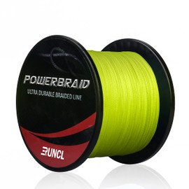 RUNCL PowerBraid Braided Fishing Line, Ultra Durable Braided Line 4 Strands - Seamless Weaving Tech, Enhanced Coating Tech, Zero Stretch, High Sensitivity (Hi-Vis Yellow, 500Yds, 60LB(27.2kgs))