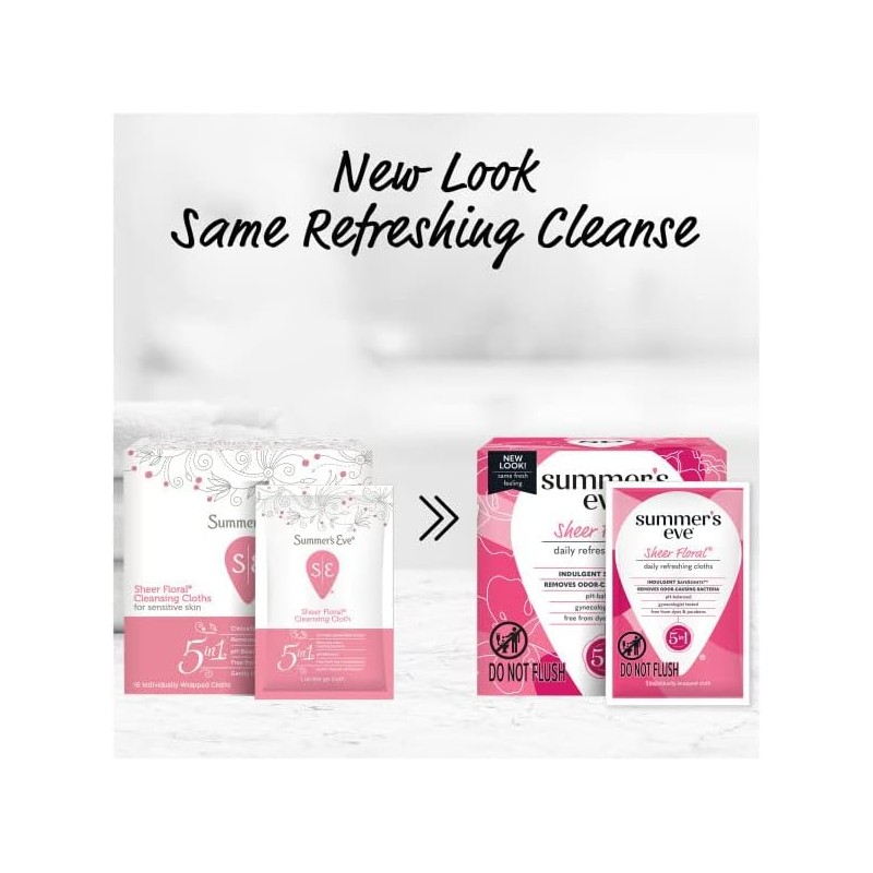 Summers Eve Sheer Floral Cleansing Cloths, Individually Wrapped, 16-Count (2-Pack)
