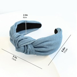2Pcs Vintage Denim Knot Headbands Non-Slip Wide Elastic Hairbands Cross Knotted Head Wear Hair Accessories(Dark Blue + Light Blue)