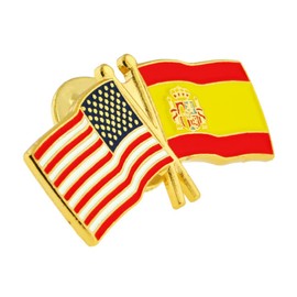 PinMart‘s USA and Spain Crossed Friendship Flag Enamel Lapel Pin - Country Flags Pins For Hats, Jackets, and Backpacks