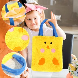 Pack of 3 Easter Bunny Bags, Plush Easter Gift Bags, Easter Gift Bags for Filling, Easter Basket with Handle, Easter Egg Hunt, for Children Party Decoration Gifts Party Accessories, Yellow, white,