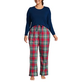 Lands' End Women Knit Flannel Gift Set Heritage Red Plaid Petite Medium