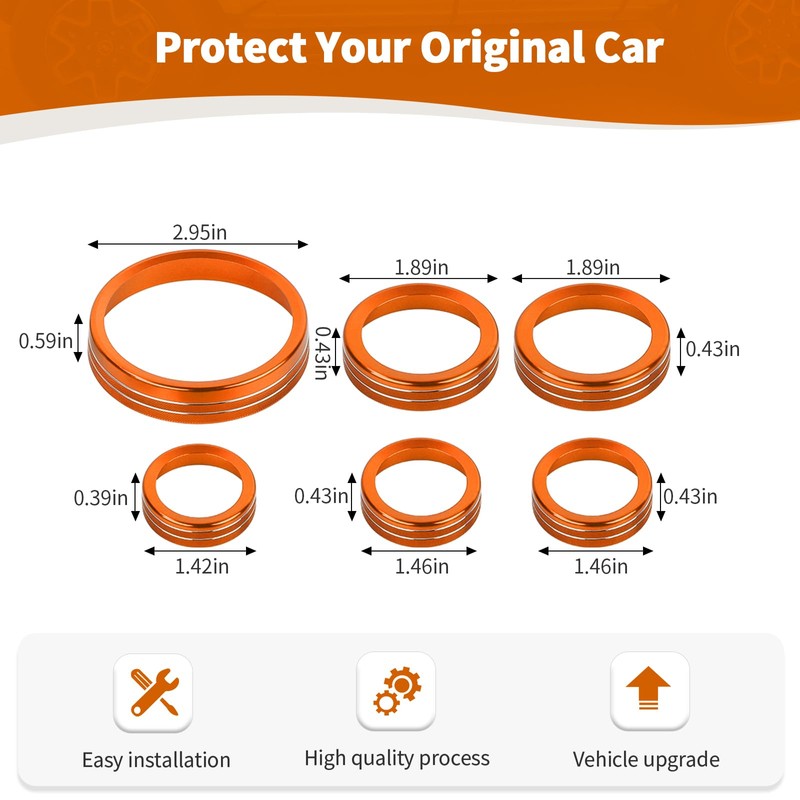 Jeliker for Bronco Orange AC Control Radio Knob Cover Trim