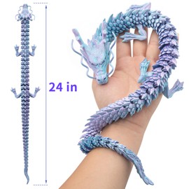 skyzntn 24 Inch 3D Printed Dragon – Flexible Articulated Dragon Toy for Adults, Unbreakable Crystal PLA Dragon for Stress Relief, ADHD/Autism Fidget Toy, Home & Office Decor