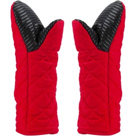 Puppet Oven Mitts Red Cotton Silicone Non-Slip Long Sleeve Arm Soft,Oven Gloves for Women Mum Hot 500℉ Heat Resistant Hand Safe Microwave Home Kitchen Chef Cooking Baking Cookie 13" 2 Pack