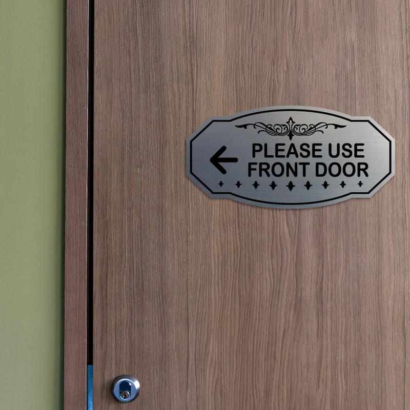 Victorian Please Use Front Door (Left Arrow) Sign (Black Gold)