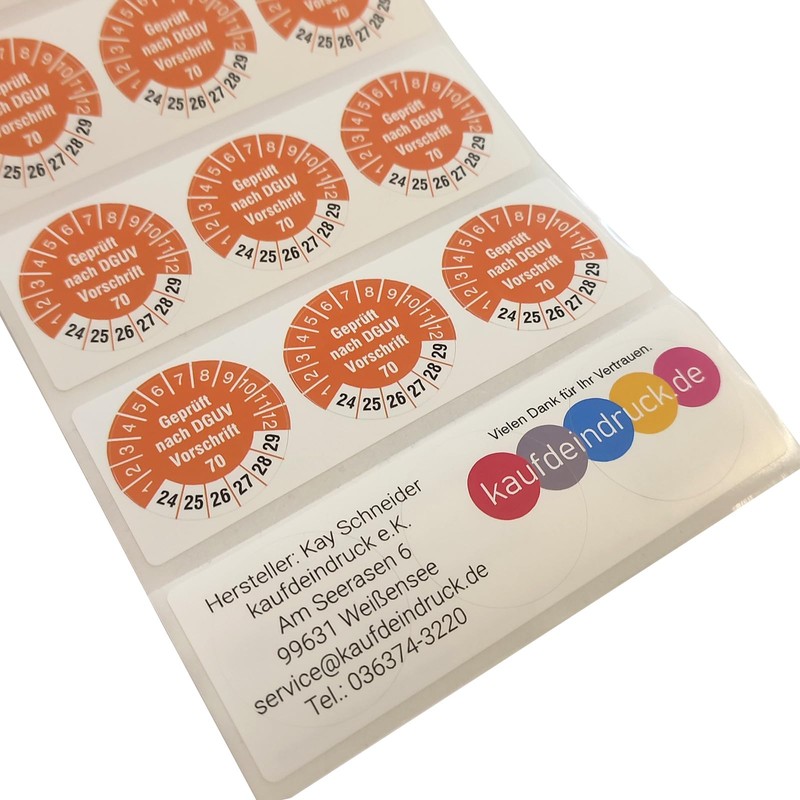 50 test labels, 18 mm, tested according to DGUV regulation
