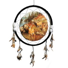 Kinnex Collections Dream Catcher from 24" Dream Catchers – Native American Dream Catcher – Made with Wooden Beads and Real Feathers – Decor / Gift DC24339 (3 Deer)