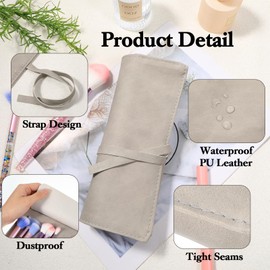 Lnngub Makeup Brush Pouch Makeup Brush Roll Makeup Brush Organizer Makeup Brush Holder Travel Makeup Brush Bag Pouch Makeup Pouches for Women Cosmetic Brushes Makeup Brush Case Roll-Up Pu Leather