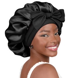 YANIBEST Satin Bonnet Silk Bonnet for Sleeping Double Layer Satin Lined Black Hair Bonnet with Tie Band Bonnets for Women Natural Curly Hair