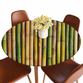 Guxxuil Bamboo Round Tablecloths Elastic Edged Bamboo Stems Pattern Tropical Tree Nature Tablecloths Washable Reusable Tablecloths for Kitchen Picnic Party 40-44 inch