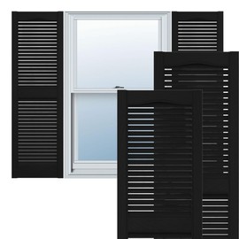 Ekena Millwork Lifetime Vinyl LL1S12X07500BL Standard Cathedral Top Center Mullion, Open Louver Vinyl Shutters, w/Installation Shutter-Lok's & Matching Screws (Per Pair), 12"W x 75"H, Black