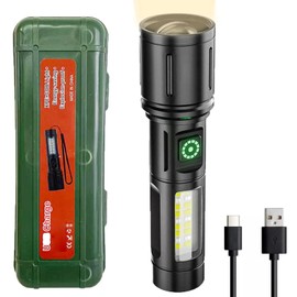 Linterna de Mano Recargable LED con Doble Fuente de Luz, Enfoque Ajustable, Puerto Tipo-C y Estuche de Almacenamiento (1 Piezas)