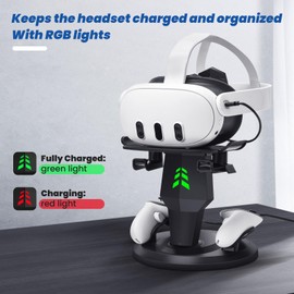 Lampelc VR Charging Stand for Meta Quest 3, Quest 3S, Quest 2 Headset, VR Accessories, Headset Charging Dock with LED Lights