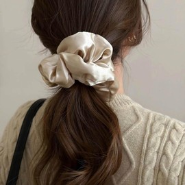 Sttiafay Vintage Satin Silk Hair Ties Large Satin Elastic Hair Scrunchies White Big Satin Hair Scrunchies Scrunchy Oversized Thick Hair Ties Satin Ponytail Holder Hair Bands