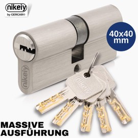 GERCAR Pro Lock Cylinder Profile Cylinder 40/40 Solid Double Cylinder Door Lock Nickel-Plated Brass with 5 Keys Reversible Key Length: 80 mm A:40 B:40-1x
