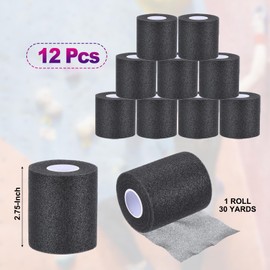 PATIKIL 12 Pack Foam Sports Pre-Wrap Athletic Tape Sports Elastic Wrap 30 Yard Breathable Bandage Rolls Tennis Racquet Grip Tape Cushion Wrap for Hair Ankles Wrist, Black