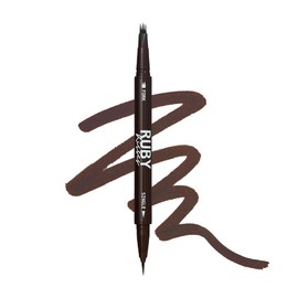 Ruby Kisses Go Brow Microblading Eyebrow Pen, Waterproof Eyebrow Pencil for Women, Dual-Ended Liquid Tattoo Brow Pencil With 4-Fork & Precise Brush Tip for Natural Hair-Like Strokes (Dark Brown)