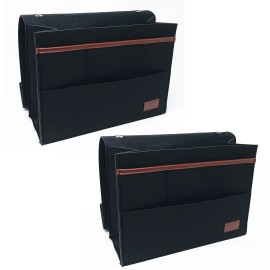 Magik 2 Pack Bedside Caddy Storage Organizer Sofa Desk 6 Pockets Phone Remote Control - Black, 2 Pack