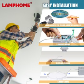 LAMPHOME 24-Pack of 4-Inch Slim LED Recessed Lights with Junction Box, Adjustable Color Temperatures (2700K-5000K), 9W Equivalent to 75W, Dimmable, 950LM Brightness - ETL and Energy Star Certified