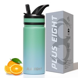 pluseight Insulated Water Bottle 600ml（20oz） Insulated Water Bottle With Straw and Lid for Sports, Gym or Office Stainless Steel Metal Drink Thermos Flask (Green Blue)