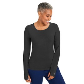 Healing Hands Mackenzie Women's Underscrub, Long Sleeve Tee with Thumbholes, Modern Fit Fabric Blend 5051, XL, Black