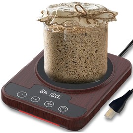 Sourdough Starter Warmer Mat, 12H Timer Warming Heating Pad, Precise 1°F Thermostat Control (70-100°F), Smart Memory Warming On/Off, Fits Jars Up to 40oz, Perfect for Home Baking (Wood)