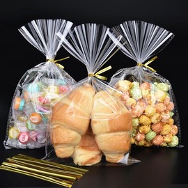 120 count Clear Cellophane  Bags with  Twist Ties, 6.5x10 Inches Plastic Goodie  Bags for Party Favors, Candies, Cookies, Snacks
