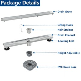 Neodrain 24-Inch Brushed Linear Shower Drain, 2-in-1 Flat & Tile Insert Cover, Stainless Steel Linear Drain, Brushed Rectangle Shower Floor Drain with Hair Strainer, Shower Drain Base