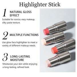 Kpeuuef Highlighter Stick,Long-Lasting Brightening Face Highlighter,Radiant & Glow Highlighter Makeup Stick,Multiuse Cream Highlighter Stick for Face and Body(02#)