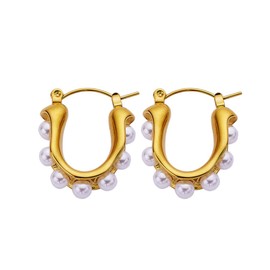 14K Gold Pearl Hoop Earrings, Freshwater Pearl Dangle Earrings, Women's Day, Birthday Gift for Wife,Girlfriend (Yellow Gold, 14K)