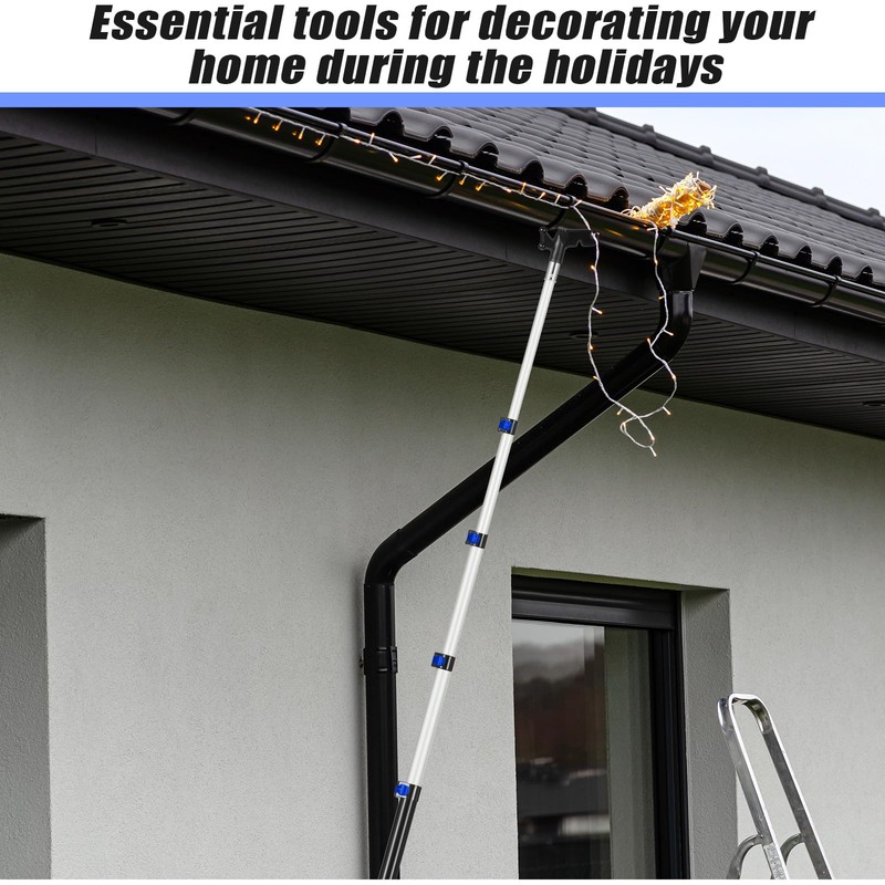 7-30 Ft Telescopic Extension Pole with Hook for Xmas Lights,