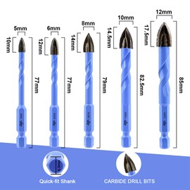 VENJELD Masonry Drill Bits Set - 5/6/8/10/12mm 5Pcs Carbide Drill Bit for Wood Plastic Masonry Ceramic Tile - Quick Change Hex Shank with Storage Case