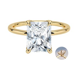 VISDIV 3CT 925 Sterling Silver Engagement Rings Radiant Cut AAAAA Cubic Zirconia CZ Wedding Promise Bands For Women Solitaire Simulated Diamond Silver/Gold Size 5-10 (Gold, 10)