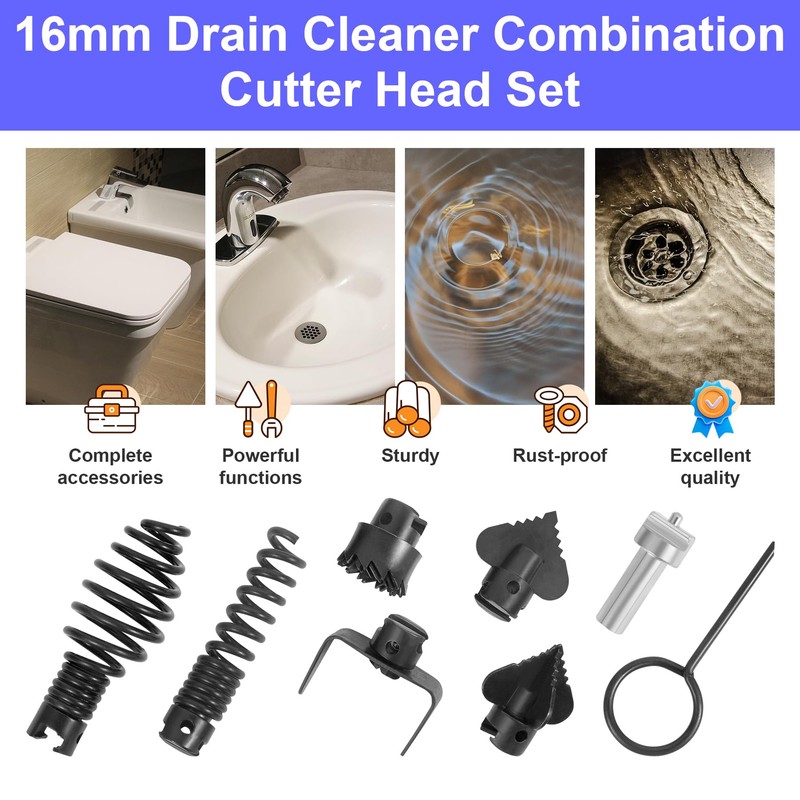 16mm Drain Cleaner Combination Cutter Head Set is drain auger