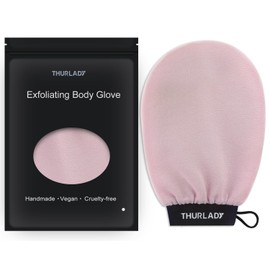 THURLADY Exfoliating Glove, Korean Exfoliating Mitt, Body Exfoliator Glove, Body Scrubber Exfoliator, Bath Shower Scrub Gloves, Self Tan Remover, Smooth Skin, Keratosis Pilaris Removal (Pink)