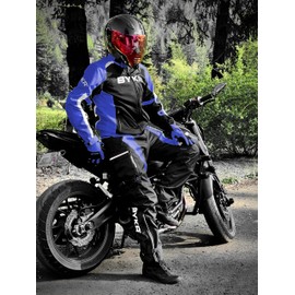 BYKR Motorcycle Pants for Men and Women Armored Cordura Overpants Enduro ATV Dual Sports Motocross Cargo Work Touring Adventure Pants All Weather Protection with Hi Viz Safety Waterproof (Blue 30X34)