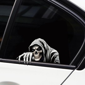 Vesvory Horror Skull Window Stickers, Removable Scary Peeking Decals Wall Art Decals Waterproof Window Clings Auto Motorcycle Laptop Bumper Sticker (Death God)