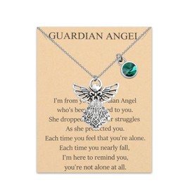 BNQL Guardian Angel Birthstone Necklace 12 Months Birthstone Pendants Angel Necklace Birthstone Jewelry for Women (May.)