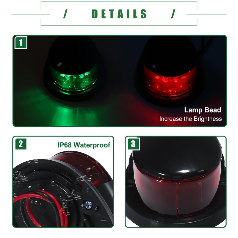 Motoforti Interior Boat Navigation Lights, for Boat, ABS, Black Shell,