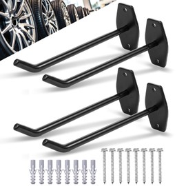 HOFURME 4-Pack Tire Rack Wall Mount, Heavy Duty Hooks for Storage - Garage Storage Hooks Wall Mount for Ladders, Tools & Bulk Items (88 lbs Capacity, 10"x 3.5" Black Iron)