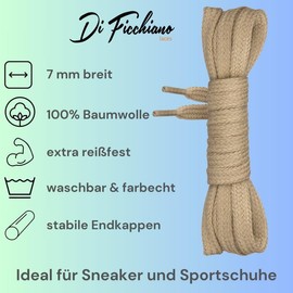 Di Ficchiano flat lace-up made of 100% cotton for trainers and trainers - very tear-resistant - approximately 7 mm wide, 45 cm - 200 cm length. Made in Europe., beige, 75 cm